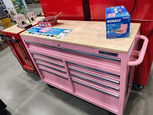 Pink tool box on wheels