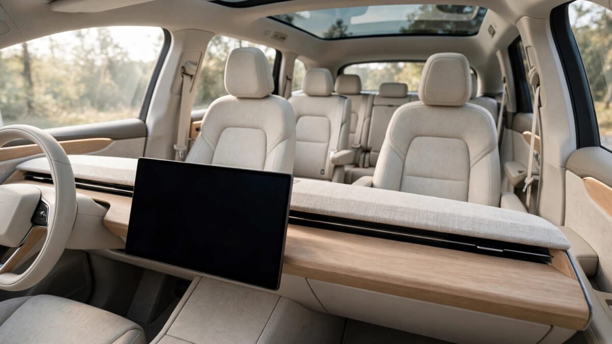 Volvo EX90 interior with 14.5-inch centre touchscreen, Google built-in and three-row seating